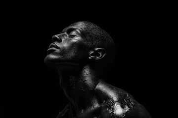 The full human body in black and white, with an emphasis on form and light. The background is studio, with soft shadows. The composition is minimalistic, the style is art photography. 