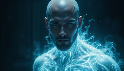 Futuristic man with glowing neural connections
