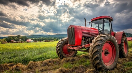 Rustic Tractor in Overcast Field Landscape