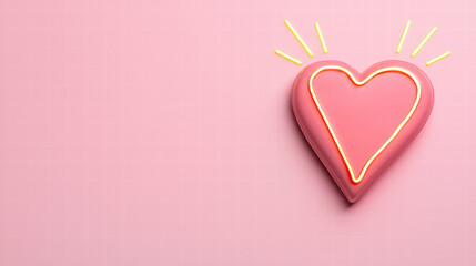 Valentine's Heart Love Concept. Heart-shaped cookie with glowing edges on a pink background.