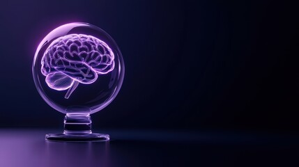 A glowing brain sculpture encapsulated in a glass orb representing creativity.