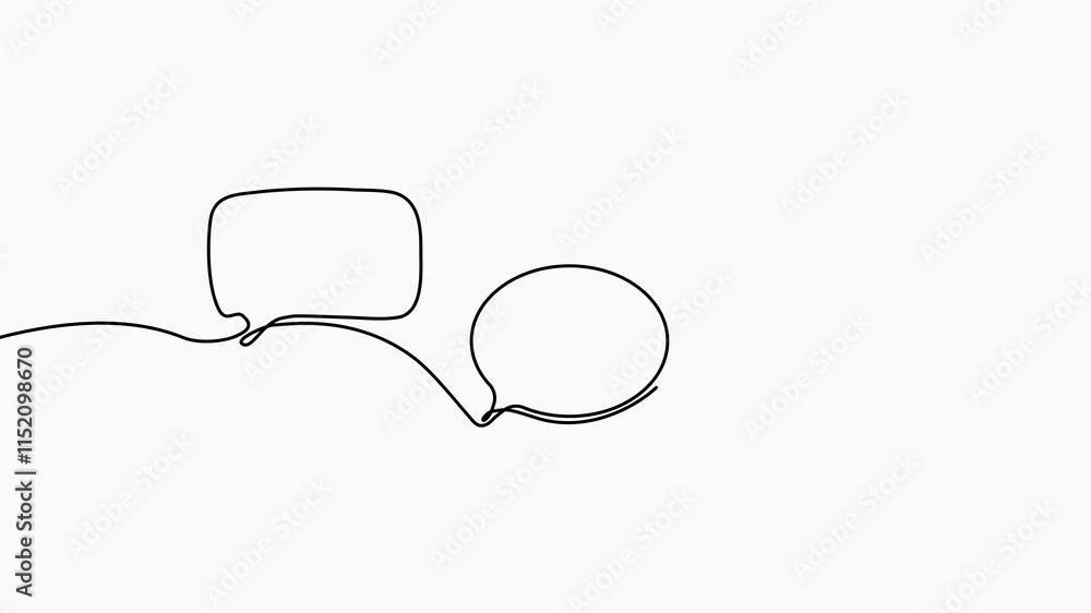 Poster animated speech bubbles continuous line drawing. dialogue sign animation. chat linear symbol video.