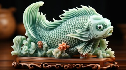Fototapeta premium Intricate Jade Fish Sculpture: A Masterpiece of Craftsmanship