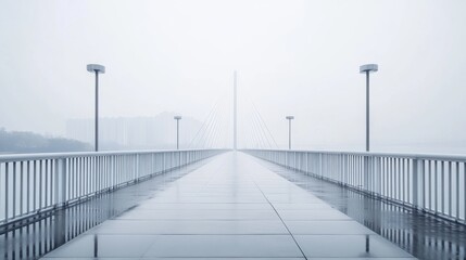 Fototapeta premium A bridge over a body of water with a foggy sky in the background