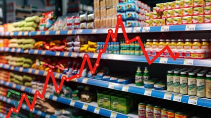 Conceptual artwork portraying economic growth with shopping cart and ascending graphs symbolizing market trends and consumerism. - Powered by Adobe