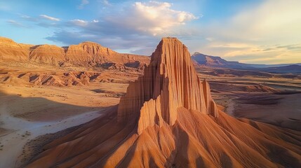 Fototapeta premium Majestic sandstone formation under a colorful sky in a desert landscape.