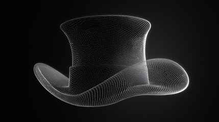 A minimalistic illustration of a glowing silhouette of a top hat against a dark background
