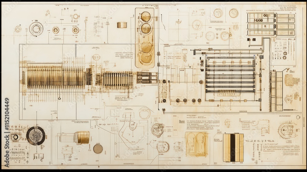 Poster a detailed blueprint of a microchip design, showing a schematic of its components, pathways, and pro
