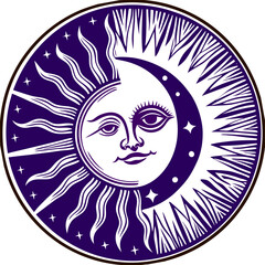 Sun and Moon Motif Editable Mandala Vector Design and Illustration