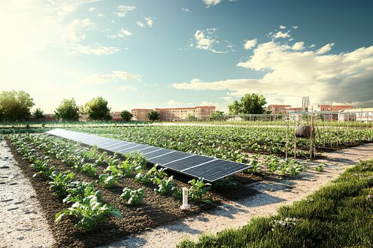 Sustainable farm integrates solar panels with lush vegetable cro