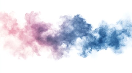 Fototapeta premium A vibrant swirl of colorful smoke, blending pink and blue hues against a white background for artistic use.