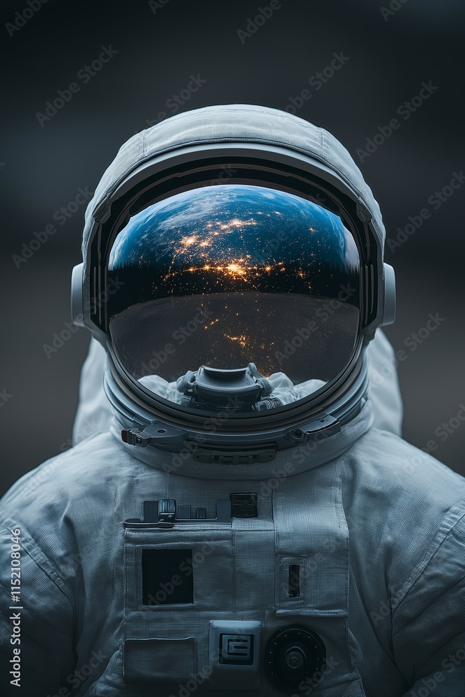 Wall mural an astronaut in a spacesuit floats in space, with a reflective visor showing earth and distant stars