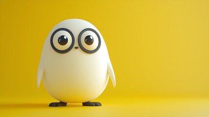 Obraz premium Adorable Cartoon Penguin Wearing Glasses Stands on Yellow
