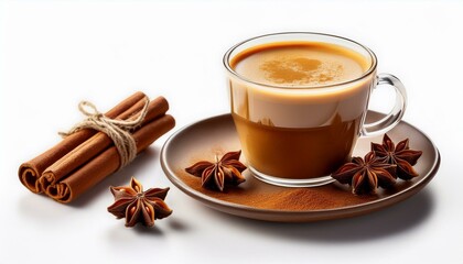 spice espresso and masala tea wintry weather drink on white background