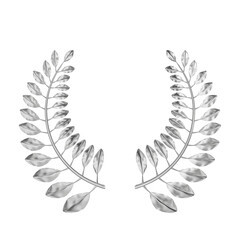 Silver laurel wreath creating a circular frame on transparent background