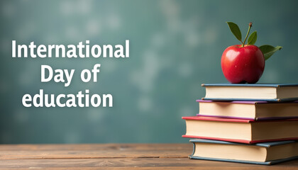 Banner for International Day of Education with an inspiring message in a clean layout against a green backdrop.
