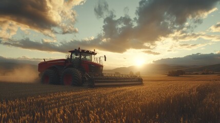 Obraz premium Dramatic Golden Hour Light on Farming Equipment