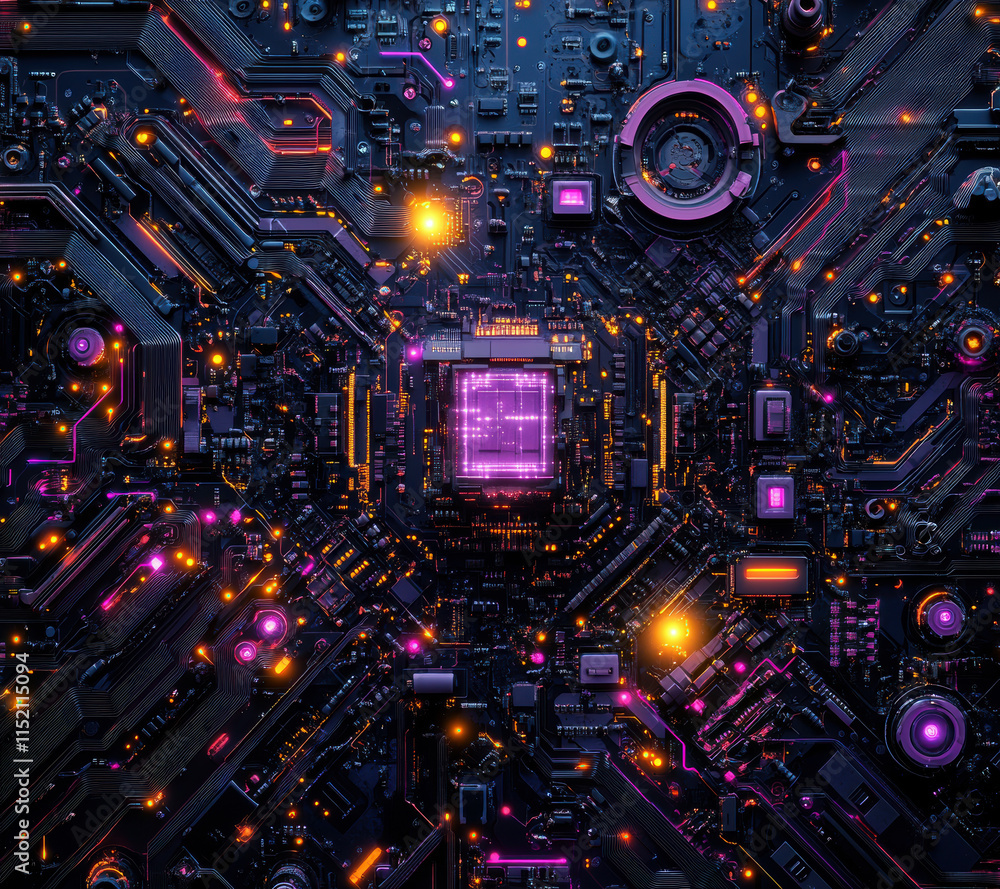Aufkleber explore the vibrant and intricate world of technology with this stunning image of a futuristic circu