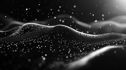Dots and lines penetrate upward through particle trajectory network technology and speed sense background.