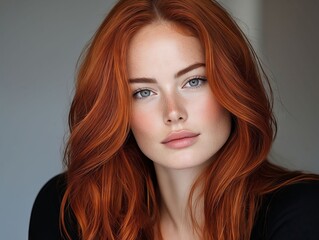 Fototapeta premium A woman with long red hair and blue eyes