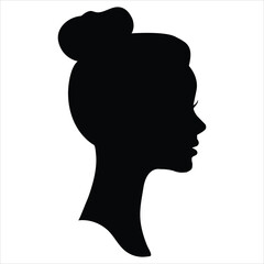 Beautiful Face Woman Side View Silhouette on Isolated white background, Woman avatar, Female face Silhouette.