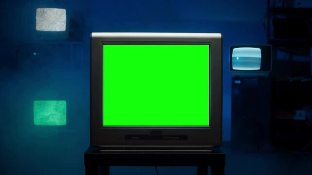 Vintage TVs Turning On Green Screens, Animation 4K