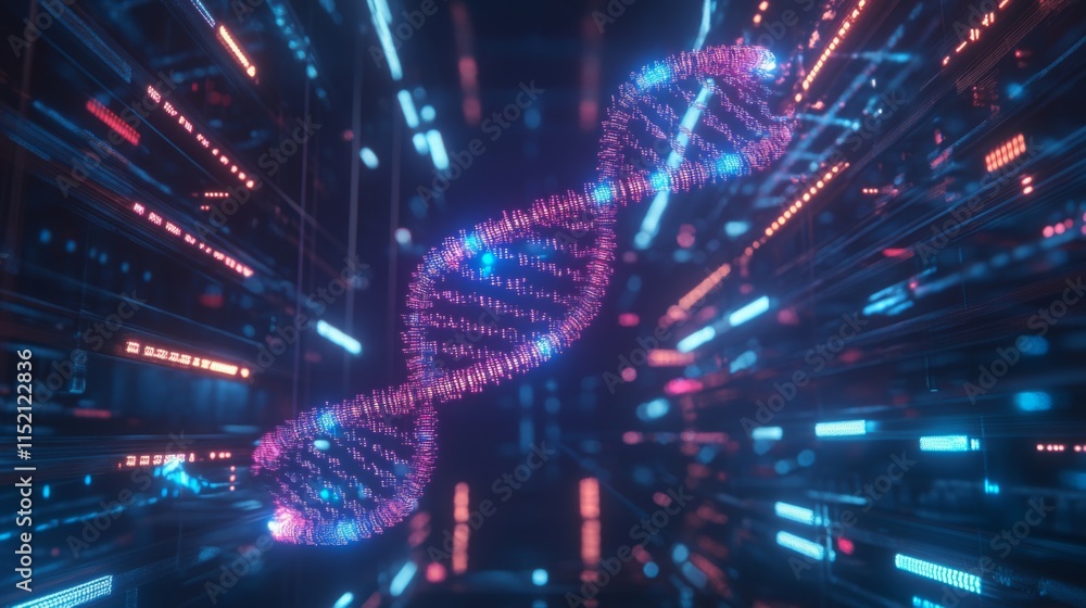 Poster A dynamic Visualization of a DNA double helix represents the fusion of artificial intelligence and biological information.