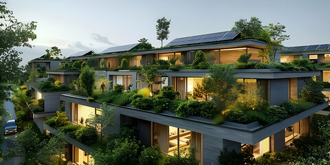 Solar-Powered Sustainable Village with Windmills Driving Green Energy Revolution Eco-Friendly Village View Powered by Solar Energy and Sustainable Windmills