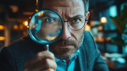 Detective examines clue in cozy mystery quaint village close-up - obrazy, fototapety, plakaty