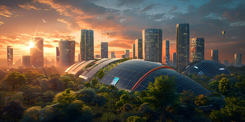 Solar-Powered Sustainable Village with Windmills Driving Green Energy Revolution Eco-Friendly Village View Powered by Solar Energy and Sustainable Windmills