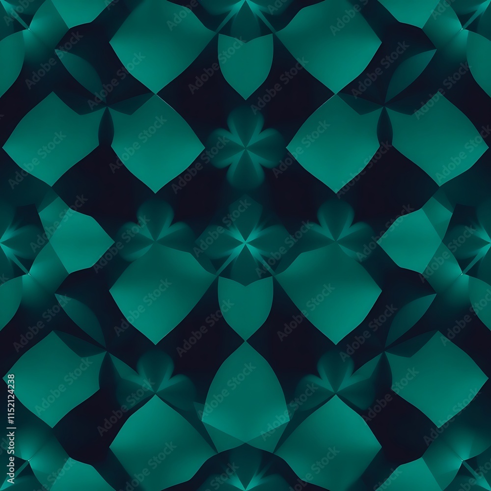Poster emerald dreams: a mesmerizing kaleidoscope of teal and black, this abstract pattern swirls and dance