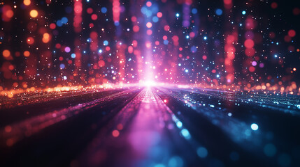 Dynamic prism light effect on black with glowing hues, lens flares, and radiant refractions. A dreamy abstract design with smooth gradients