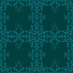 Teal Floral Damask Pattern: A sophisticated and intricate teal floral damask pattern, perfect for adding a touch of elegance to any design project. The pattern is seamless and can be tiled infinitely.