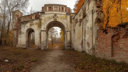Fototapeta premium Abandoned Structure in Autumn Forest Setting