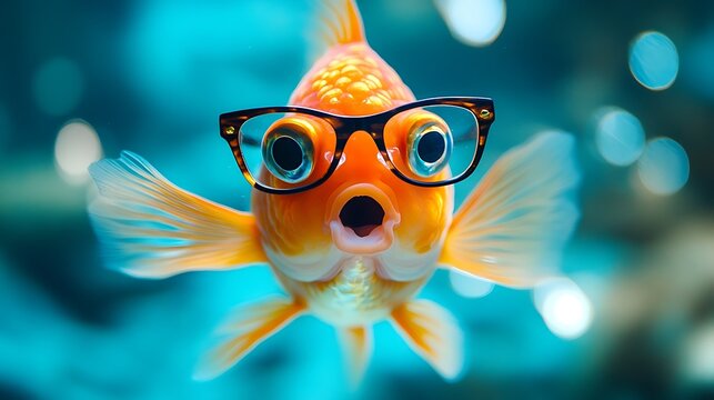 Aquarium delight goldfish in glasses &ndash; playful underwater shot
