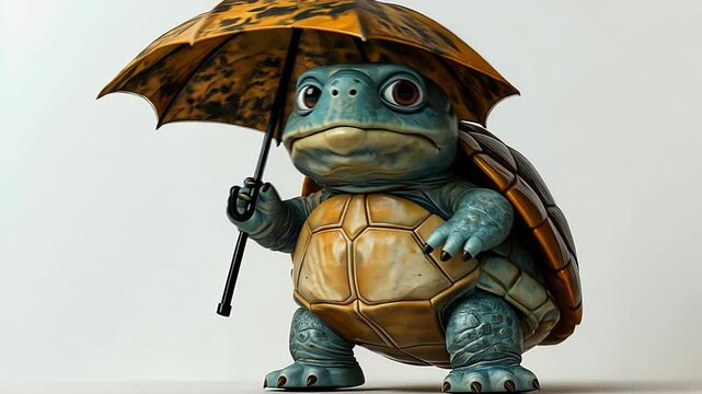 A charming cartoon turtle stands under a vibrant umbrella, showcasing a humorous and whimsical character. This delightful scene captures a lighthearted moment that brings smiles.
