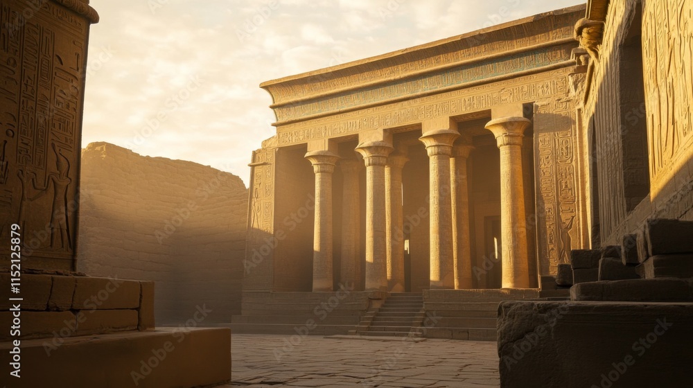 Poster ancient temple with soft light and plain backdrop