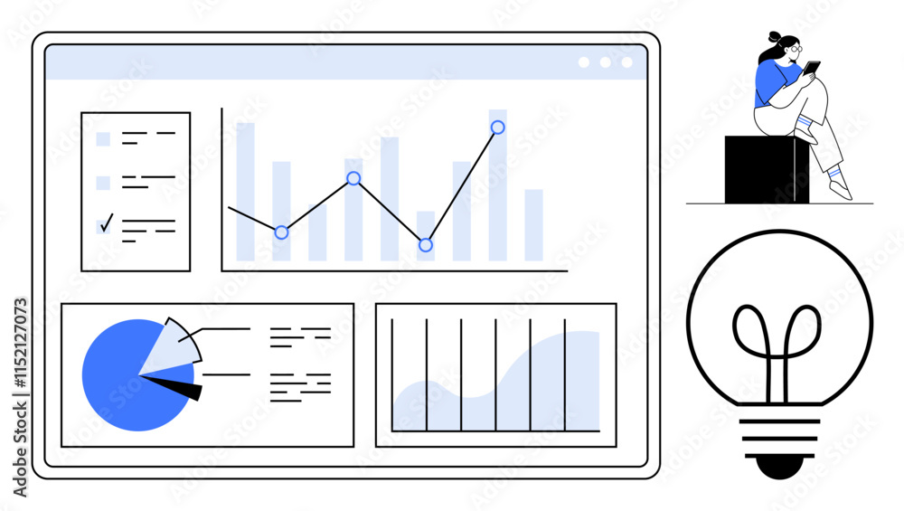 Poster business analytics dashboard with graphs and charts professional reviewing data on a tablet. ideal f