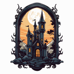 Spooky Halloween Castle Window Isolated Icon Vector Illustration