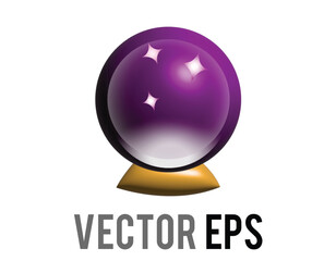3D purple fortune teller sparkling crystal ball icon with golden stand