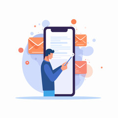 Professional vector illustration of hands using smartphone for email sending