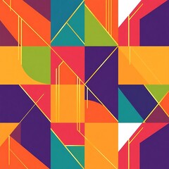 Vibrant Geometric Abstract Art: Gold Accents on a Multicolored Mosaic 