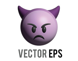 3D purple demon devil unhappy face icon with Horns