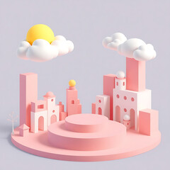 Fototapeta premium A Whimsical 3D Render of Geometric Shapes and Soft Hues