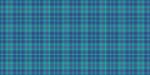 Flow check textile vector, volume tartan pattern texture. Hat plaid background seamless fabric in cyan and blue colors.