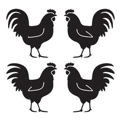 chicken silhouettes, set of chicken vector, silhouettes of hen chicken collection. silhouette chicken family