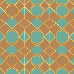 Geometric Pattern in Teal and Gold: A sophisticated and stylish seamless pattern featuring intricate geometric shapes in teal and gold, perfect for adding a touch of elegance to any design project.  