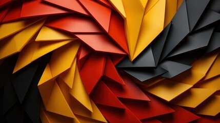 Obraz premium Abstract Swirling Triangles: A Symphony of Red, Yellow, and Black