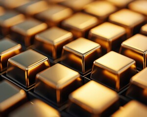 Golden cubes representing bond yields, arranged in a futuristic financial grid, fixedincome focus