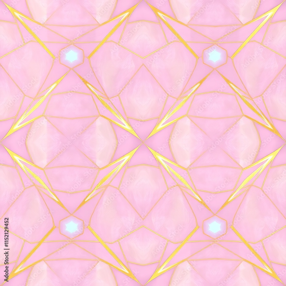 Poster pink and gold geometric pattern: this seamless pattern features a delicate blend of soft pink and sh